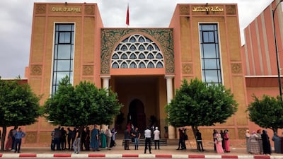 The courthouse of Beni Mellal, Morocco, which is hearing the case of a dozen young men suspected in the gang-rape, forcible tattooing and torture of a 17-year-old Moroccan girl, Khadija. AP