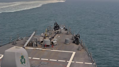 The 'USS The Sullivans' and the 'USNS Choctaw County' transit through the Strait of Hormuz last month. Reuters