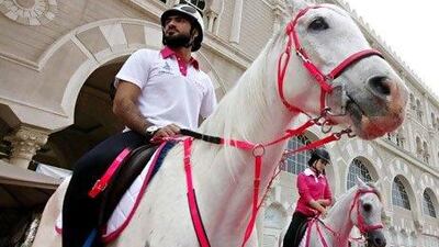Dr. Khalid Lootah will ride Maximus and Sarah Musa will ride Sophia in the ten-day Pink Caravan horseback ride to raise awareness of breast cancer screening.