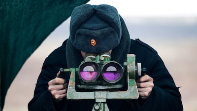 A Russian serviceman takes part in drills in the Rostov region in southern Russia near the border with Ukraine this week. AP