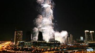 Colourful fireworks completes the opening of the Burj Khalifa in Dubai.