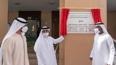 A mosque named after Emirai martyr Zakaria Salman Obaid Al Zaabi has opened in Abu Dhabi. Courtesy: Wam