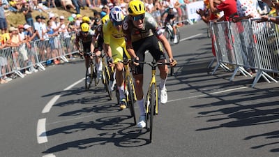 Jumbo-Visma riders Tiesj Benoot and Wout Van Aert during a breakaway on Stage 4 - a 171.5km race between Dunkirk and Calais. AFP