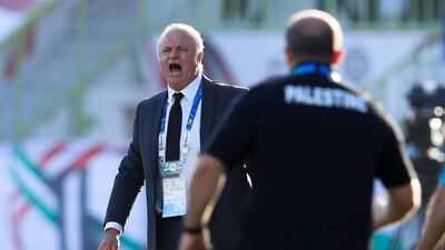 Australia's head coach Graham Arnold shouts during the match. AP Photo