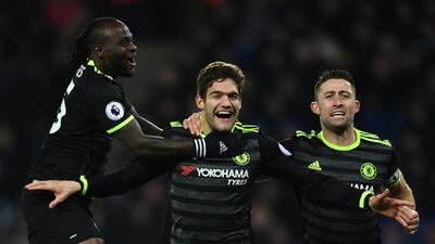 Marcos Alonso, centre, of Chelsea. Laurence Griffiths / Getty Images