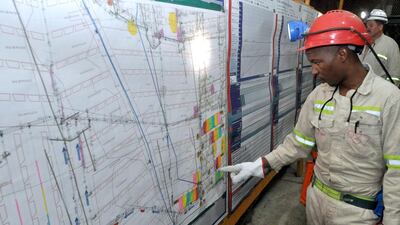 Geologists draw up a plan of attack to extract platinum and the miners use these to determine how and when to drill and blast for ore. Gavin du Venage / The National