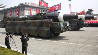 North Korean missile launchers are paraded in Pyongyang. The world is waiting to see how the current impasse between the US and North Korea will be resolved