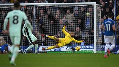 Robert Sanchez of Chelsea fails to make a save as Abdoulaye Doucoure of Everton scores their first goal. Getty Images
