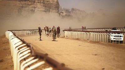 Camels race for glory in Jordan in an annual celebration of sport and tradition. Jordanian Bedouins prepare to race camels using robotic jockeys at the Sheikh Zayed track in the town of al-Disi in the desert of Wadi Rum valley, on November 9, 2019. (The National)