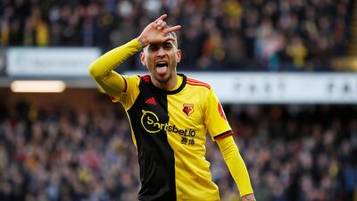 Roberto Pereyra celebrates scoring Watford's second goal against Everton. Reuters