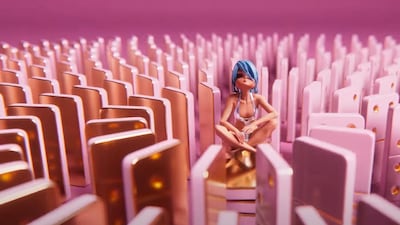 Pink and gold dominoes feature in the music video released for Noonoouri's single. Photo: Warner Music