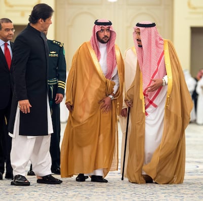 Imran Khan meets Saudi's King Salman during a trip to Riyadh in September. EPA