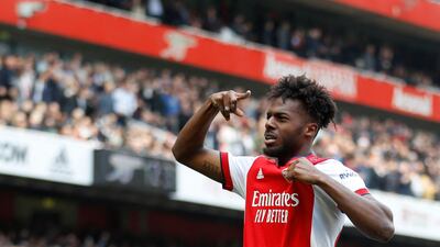 Arsenal defender Nuno Tavares celebrates after scoring the opening goal. AFP