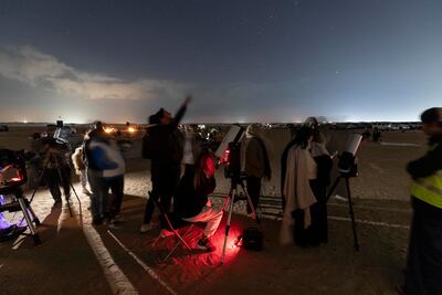 Stargazers view the Quadrantids meteor shower with the Dubai Astronomy Group in Al Qudra in January. They will be able to see Suhail later this month. Antonie Robertson / The National