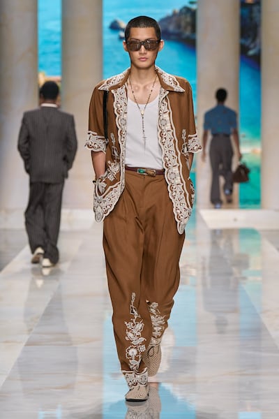 At Dolce & Gabbana, lightweight cotton and crochet knitwear channel Sicilian summers. Photo: Dolce & Gabbana