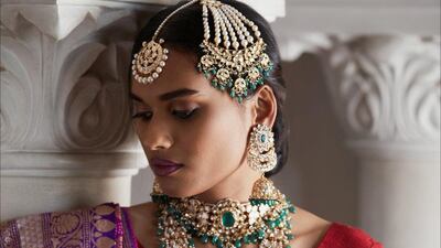 Bridal jewellery from Kishandas & Co worn with a sari from Gaurang Shah's Navrasa collection. Courtesy Numaish