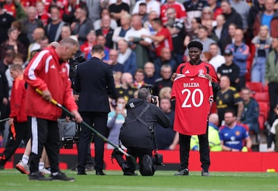 Carlos Baleba is presented at Manchester United. EPA
