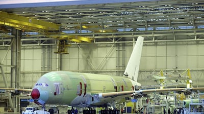 The first Airbus A380 passenger aircraft, MSN 01, is moved between hangers at the Airbus factory in Toulouse, France. Bloomberg