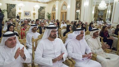From right: Sheikh Nahyan bin Zayed, Chairman of the Board of Trustees of Zayed bin Sultan Al Nahyan Charitable and Humanitarian Foundation, Lt Gen Sheikh Saif, Deputy Prime Minister and Minister of Interior, Mohammed Abdulla Al Gergawi, Minister of Cabinet Affairs and the Future, attend the agreement-signing ceremony. Mohamed Al Hammadi / Crown Prince Court - Abu Dhabi
