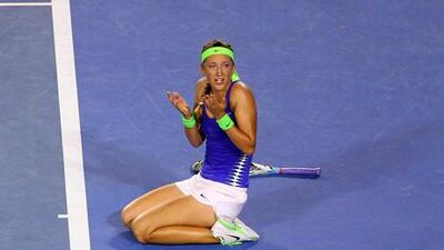 Victoria Azarenka celebrates winning the Australian Open.