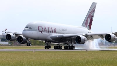 A Qatar Airways Airbus A380, the world’s largest aircraft, touches down at Le Bourget airport one day before the opening of the Paris Air Show on June 14, 2015. Pascal Rossignol / Reuters