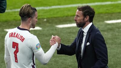 England manager Gareth Southgate and Jack Grealish. EPA
