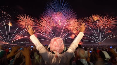 A spectacular fireworks display lights up the Abu Dhabi sky near the Corniche on Wednesday night as part of the 44th National Day celebrations across the nation. Wam