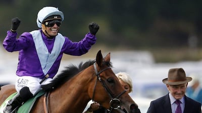Silvestre De Sousa riding Arabian Queen celebrates winning The Juddmonte International Stakes at York racecourse on August 19, 2015 in York, England. Alan Crowhurst / Getty Images
