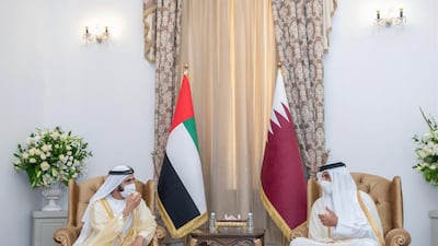 Sheikh Mohammed bin Rashid, Vice President and Ruler of Dubai, meets Sheikh Tamim, the Emir of Qatar, in Baghdad. Photo: Dubai Media Office