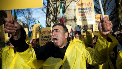 Dozens of protesters demonstrate against the Iranian regime and in support of the Iranian anti-government demonstrators near the Iranian embassy in Paris, France, on January 3, 2018. Etienne Laurent / EPA