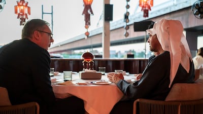 Sheikh Mohamed speaks to Mr Vucic over a dinner at a restaurant in Marina Belgrade Waterfront