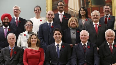Canadian prime minister Justin Trudeau has fulfilled an election pledge by having women make up half of his new cabinet. Chris Wattie / AFP