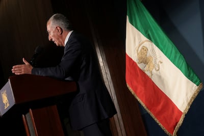 Reza Pahlavi addresses a new conference in Washington on January 16. Reuters