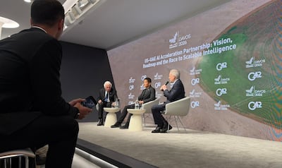 Mr Sacks, right, was joined by G42 chief executive Peng Xiao, centre, at the roundtable discussion