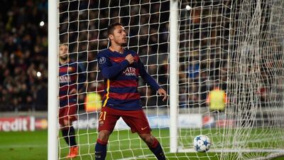 Adriano of Barcelona celebrates scoring his team’s sixth goal in their 6-1 Champions League victory on Tuesday night at the Camp Nou. David Ramos / Getty Images