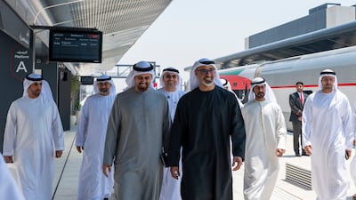 Sheikh Khaled and Sheikh Theyab tour the facilities and amenities at the Mohamed bin Zayed city station