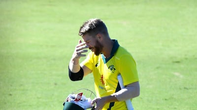 David Warner looks dejected after being dismissed during Australia's Cricket World Cup practice match against New Zealand on Wednesday. Bradley Kanaris / Getty Images