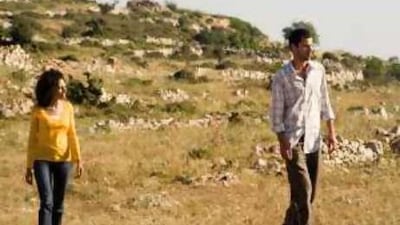 Badlands: Soraya (Suheir Hammad) and Emad (Saleh Bakri) among the ruins of Dawayima in Annemarie Jacir's Salt of This Sea .