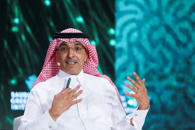 Saudi Minister of Finance Mohammed Al Jadaan gestures as he speaks during the Saudi Green Initiative Forum on October 23, 2021. Reuters