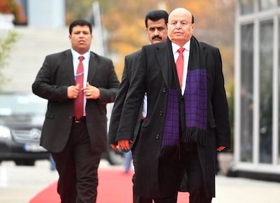 Mr Hadi, right, attending a UN summit in Germany in 2017. AFP
