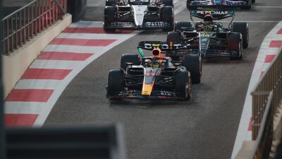 Sergio Perez of Red Bull drives out of the pits during the Formula 1 second practice session, Abu Dhabi Grand Prix 2023. Victor Besa / The National