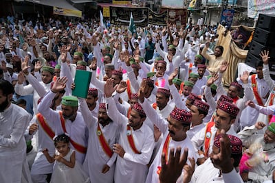 Muslims at a rally in Rawalpindi, Pakistan, to celebrate the birthday of the Prophet Mohammed. AP