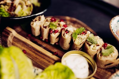 Shawarma chicken rolls with tzatziki. Courtesy Antika