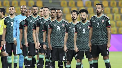 The UAE team line up before the game. Chris Whiteoak / The National.