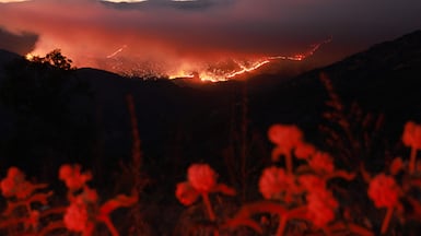 Embers glow at night as the Basin Fire burns in the Sierra National Forest in Fresno County, California. AFP
