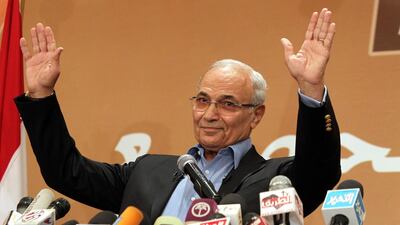 Ahmed Shafiq speaks during a news conference in Cairo in 2012. Khaled Elfiqi / EPA