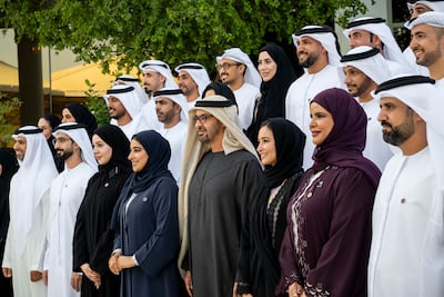 President Sheikh Mohamed with participants from the UAE Second-Tier Leadership Executive Programme in China. Photo: UAE Presidential Court