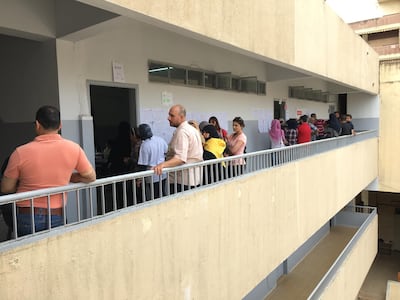 A polling station in the Bourj Barajneh elementary school, pictured on 06 May 2018. Bourj Barajneh is part of Beirut’s southern suburbs, the main base of support for Hezbollah. David Enders / The National