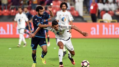 Al Jazira, in white, beat Dibba 2-0 in their Arabian Gulf League fixture at Mohammed bin Zayed Stadium in Abu Dhabi on Tuesday, November 29, 2016. Courtesy Arshad Khan