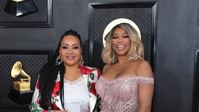 Cheryl 'Salt' James, left, and Sandra 'Pepa' Denton arrive. AP